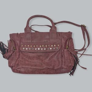 Olivia Miller Studded Faux Leather‎ Satchel Crossbody Bag Fringe Accents